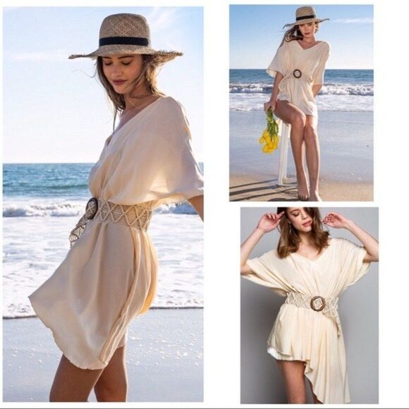 Pol Dolman Fit Asymmetrical Woven Tunic Top w Belt - Picture 4 of 16